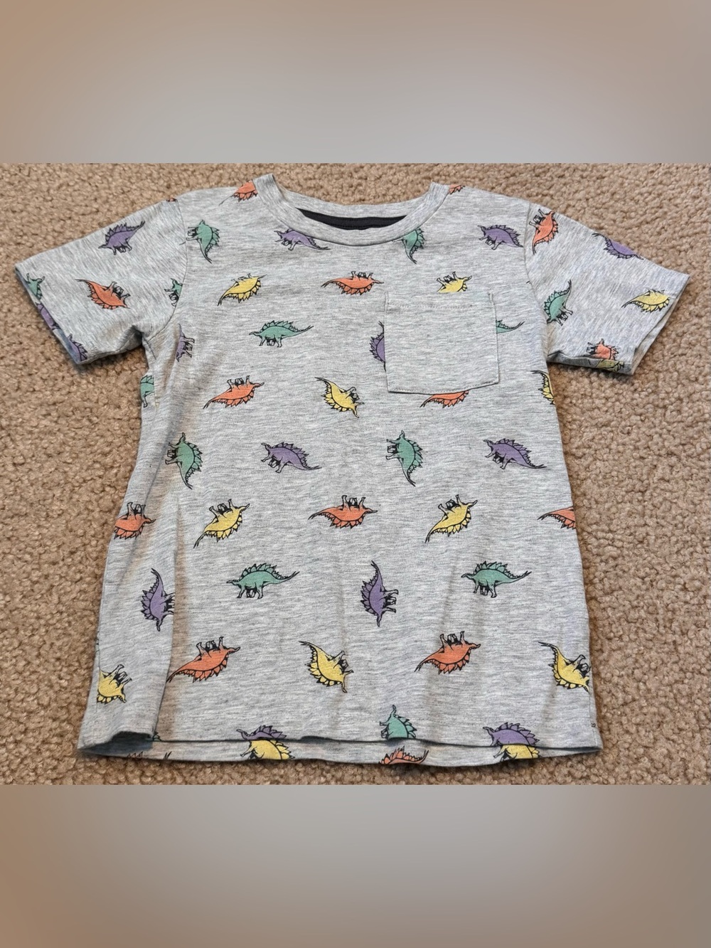 Falls Creek Light Gray Short Sleeve Tee with Colorful Dino Pocket